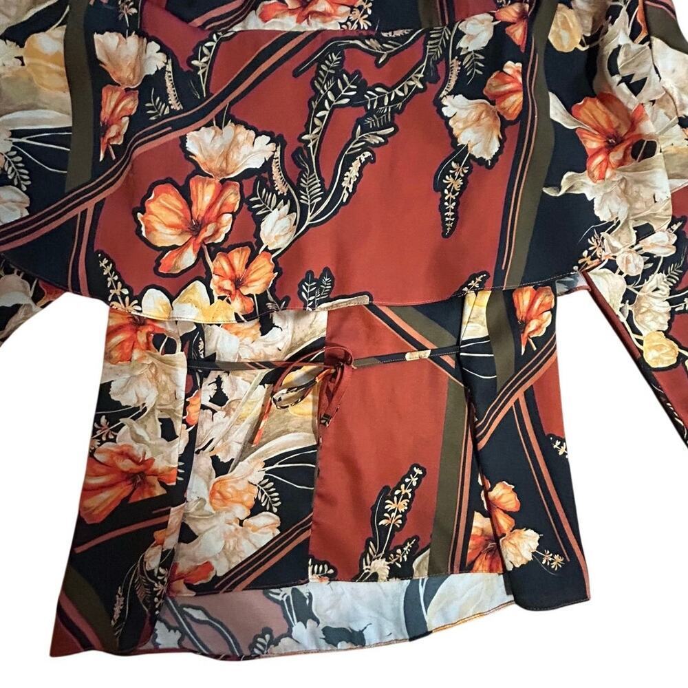River Island Off the shoulder Satin Top copper tropical print blouse size 10 - Picture 2 of 10